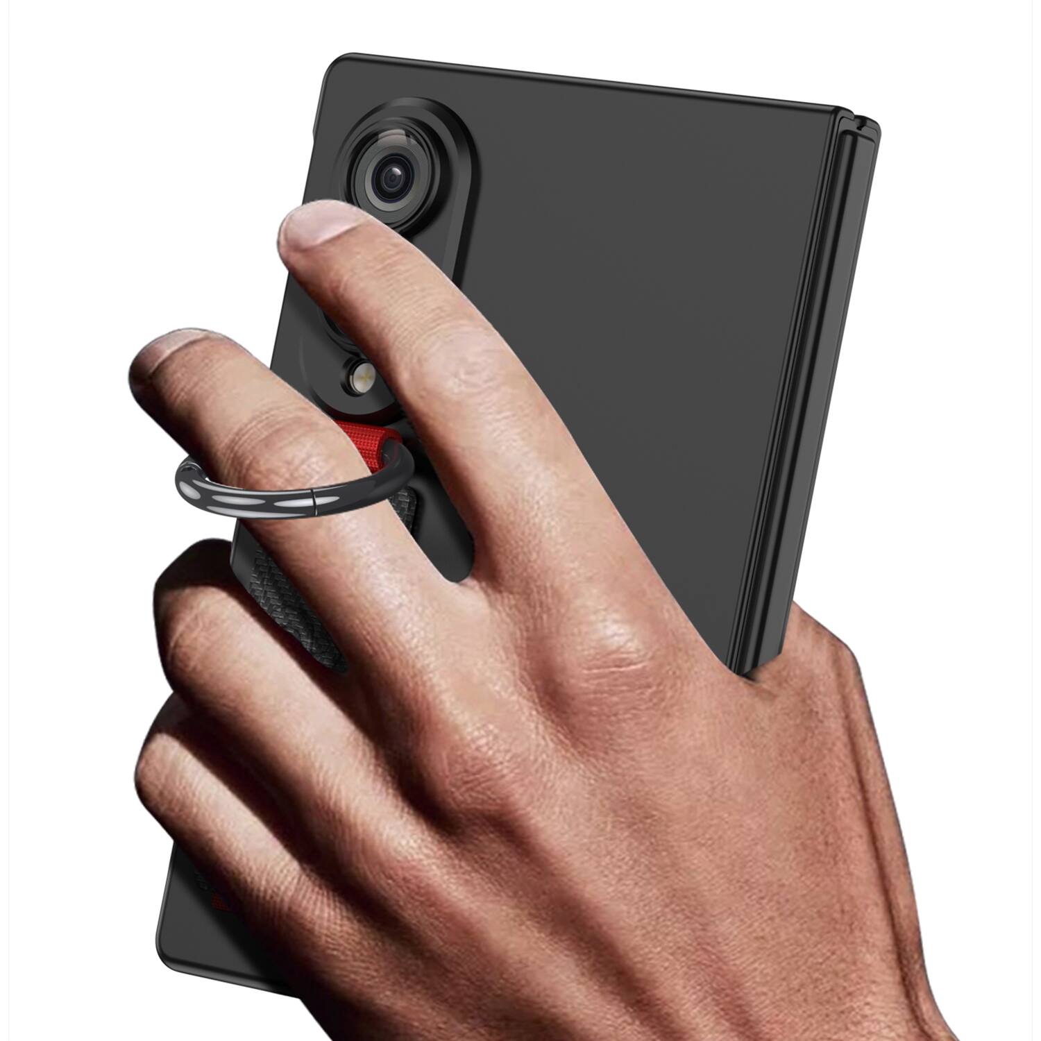 Alt View 2. Dteck - Slim Case for Samsung Galaxy Z Fold8,Built-in Screen Protector with PU Leather Wristband Grip Ring,Rugged PC Back Cover - Silver.