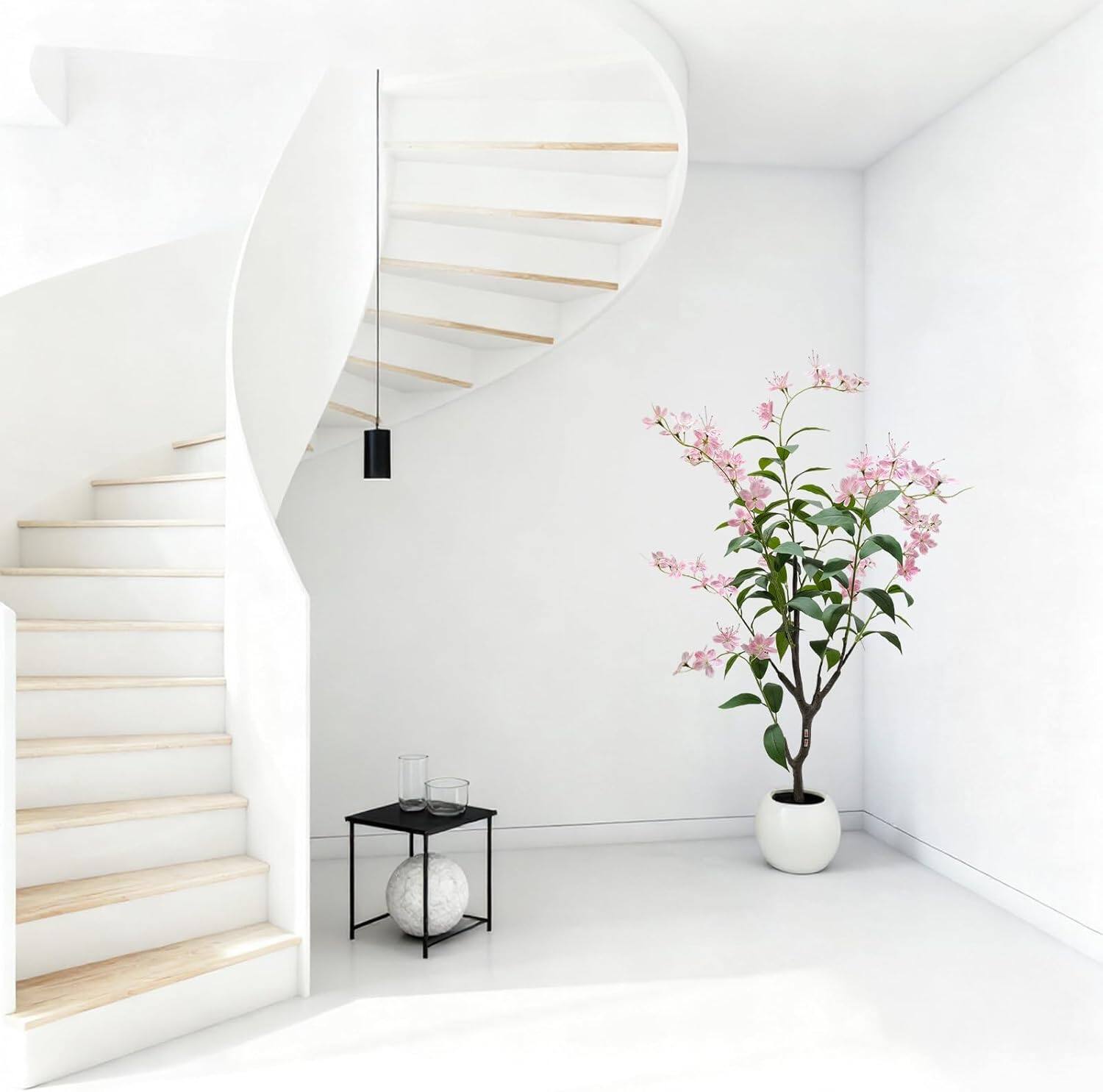 Alt View 2. Homhougo - 4FT Indoor Artificial Trees for Home Decor, Outdoor Pink Fake Flowers, Fake Plants, Bonsai Tree, Model Trees, Faux Tree - Jasmine.