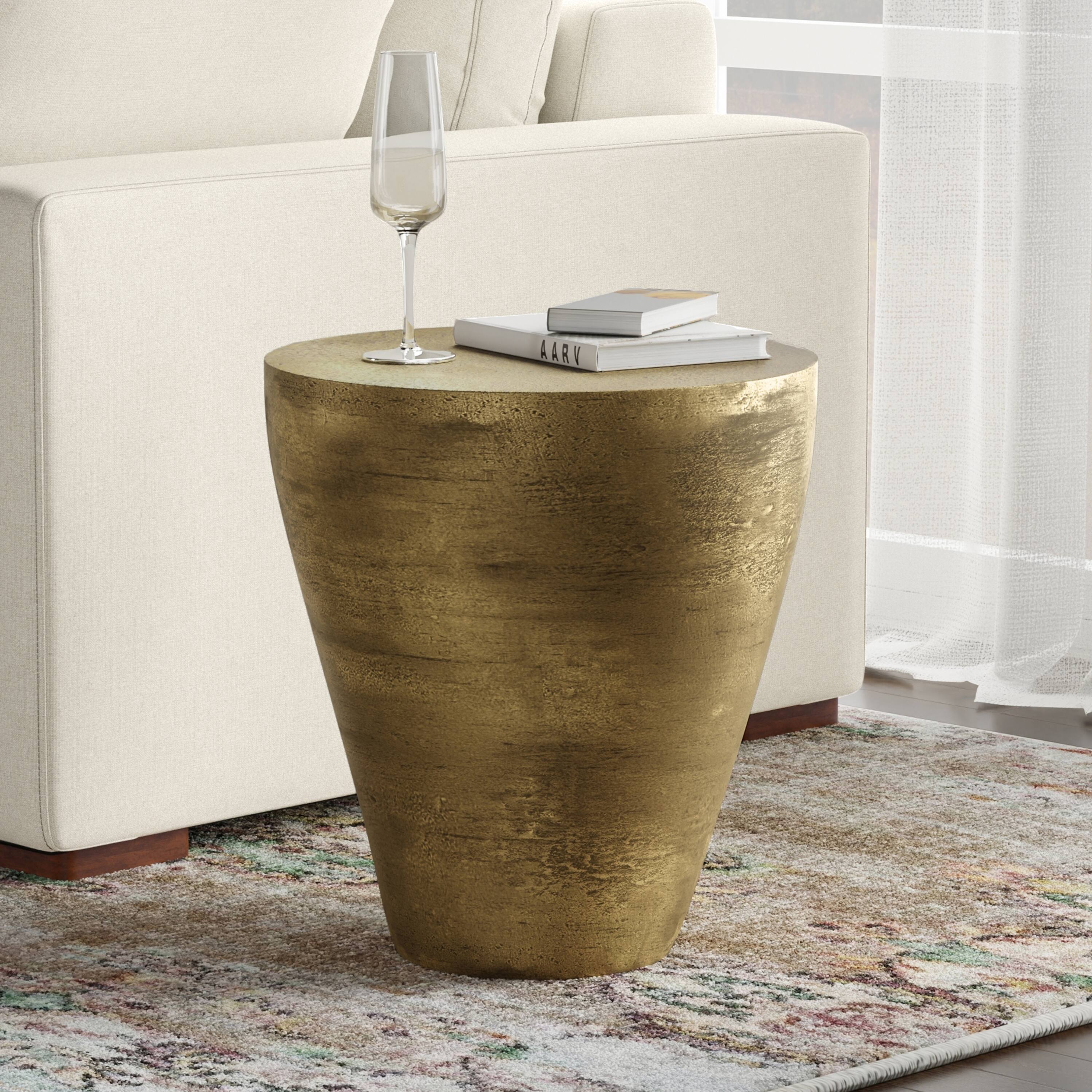 Angle. Simpli Home - Cavan Contemporary 17 inch Wide Cast Aluminum Side Table in Antique Brass, Fully Assembled - Antique Brass.