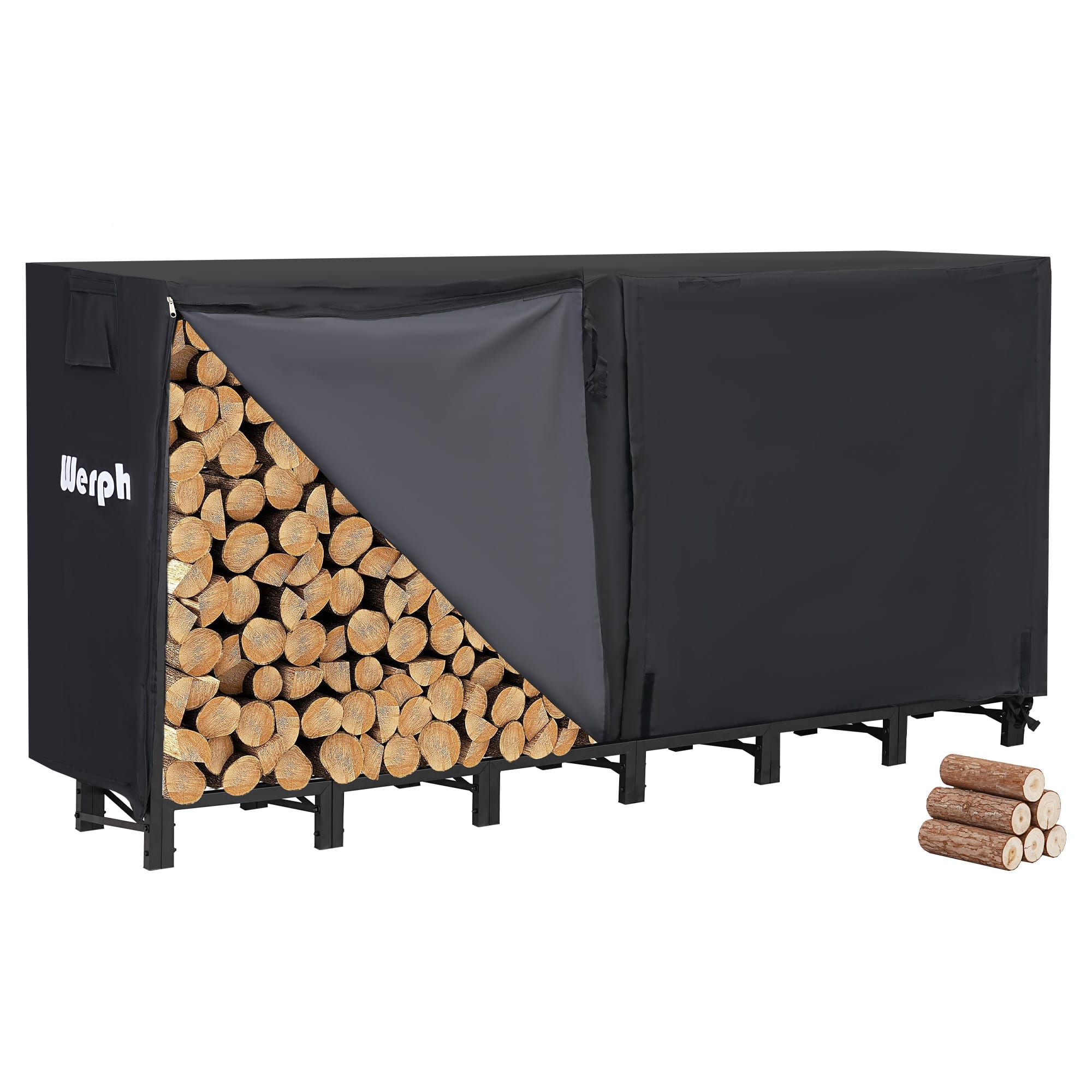 Werph - 8FT Firewood Rack Outdoor - Black