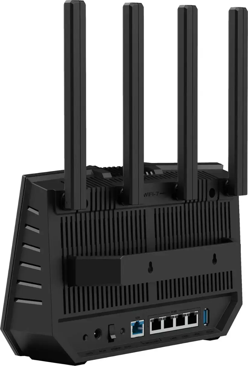 The text on the image reads "WiFi-7 100 2.50 WPS m POWER DEN Limnun LAMA LAGS 48." This text is likely a description or specifications for the WiFi router.