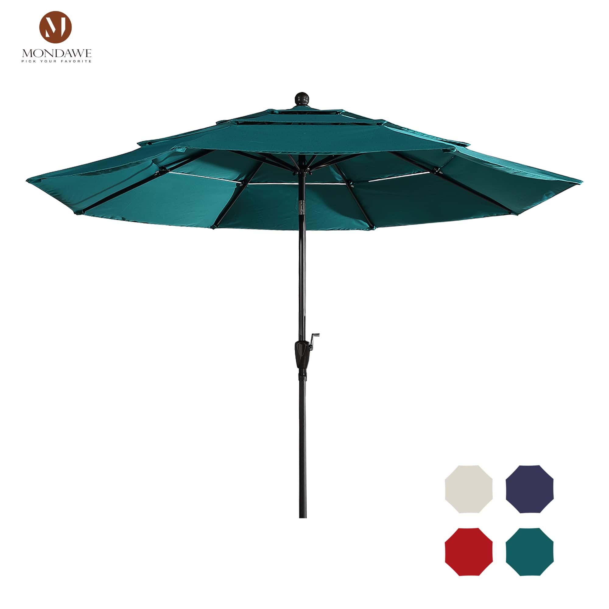 Mondawe - 10ft Patio Market Umbrella 3 Tier Double Airvent Outdoor Umbrella - Turquoise