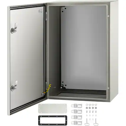 Front. VEVOR - NEMA Steel Enclosure, 24 x 16 x 10 in, NEMA 4X Steel Electrical Box, IP66 Waterproof & Dustproof - Gray White.