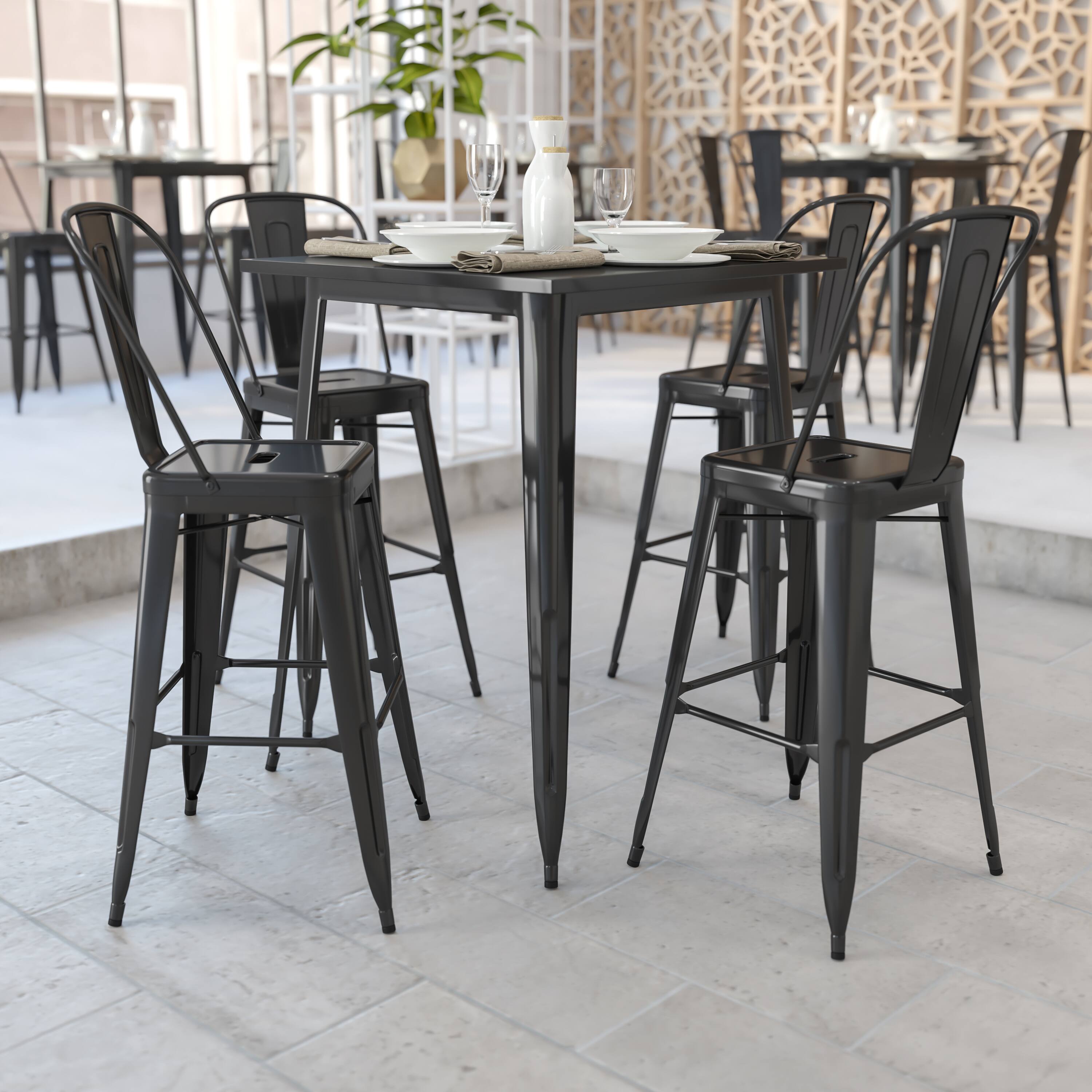 Alt View 1. Emma + Oliver - Commercial 31.5" Square Colorful Metal Indoor-Outdoor Bar Height Dining Table - Black.