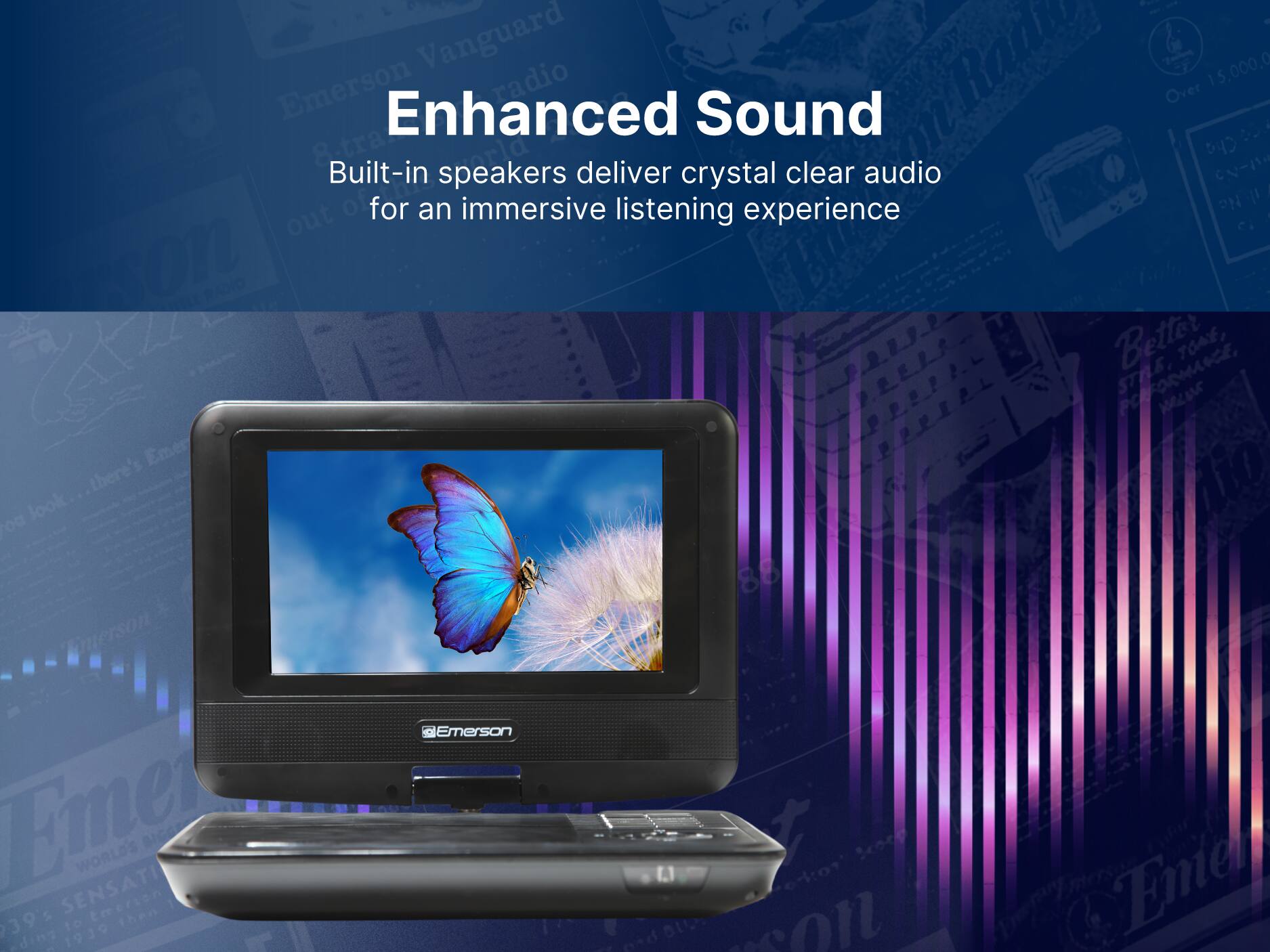 Emerson Enhanced Sound, Built-in speakers deliver crystal clear audio for an immersive listening experience.