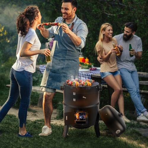 Alt View 9. Winado - Charcoal Smoker BBQ Grill 3in1 Outdoor Vertical Smokers Portable Meat Cooker for Camping Picnic - Black.