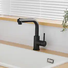 Ropilly - Kitchen Faucet with Pull Out Sprayer, Single Handle Bar Sink Faucet for Prep or Bathroom Sink - Black