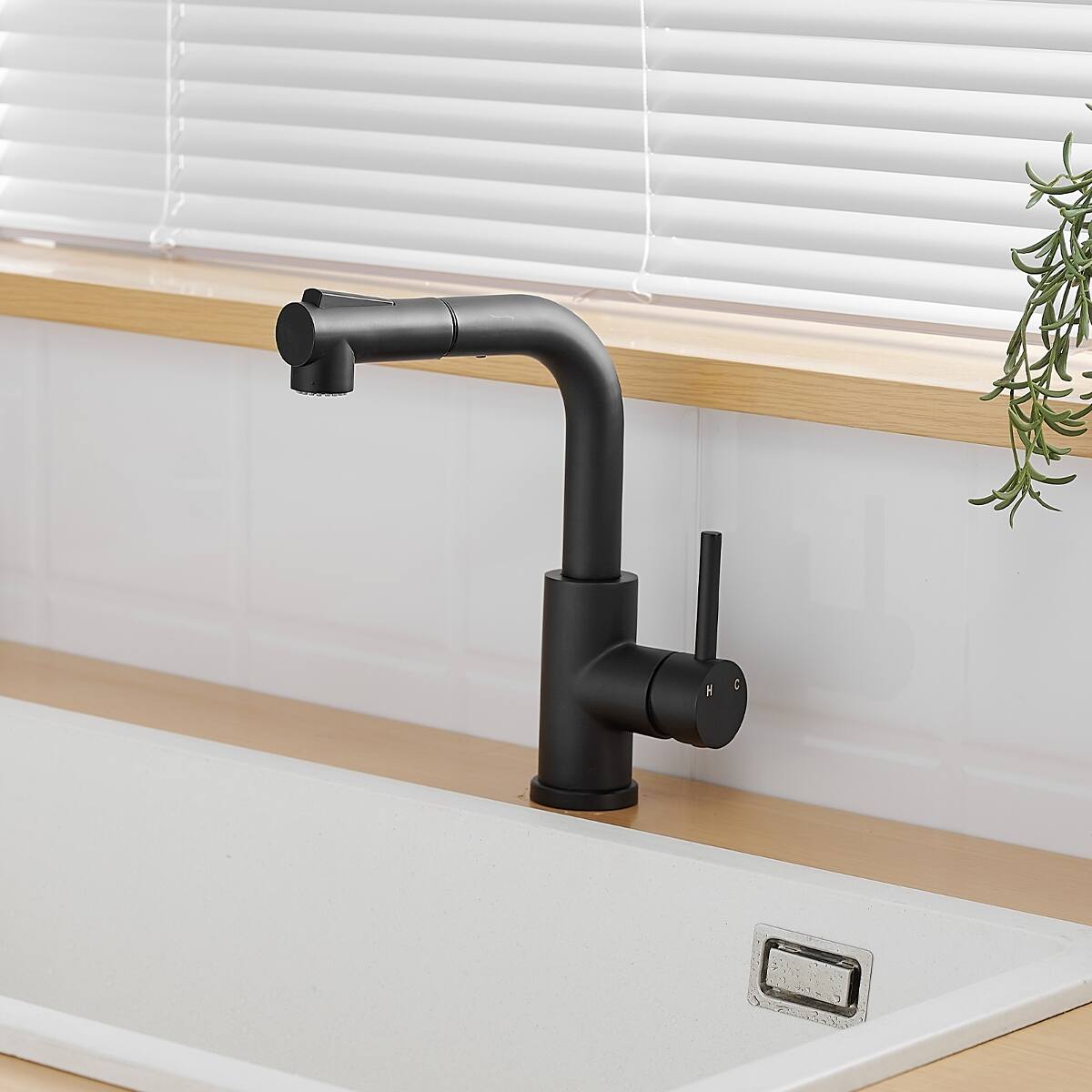 Front. Ropilly - Ropilly Black Kitchen Faucet with Pull Out Sprayer, Single Handle Bar Sink Faucet for Prep or Bathroom Sink - Black.