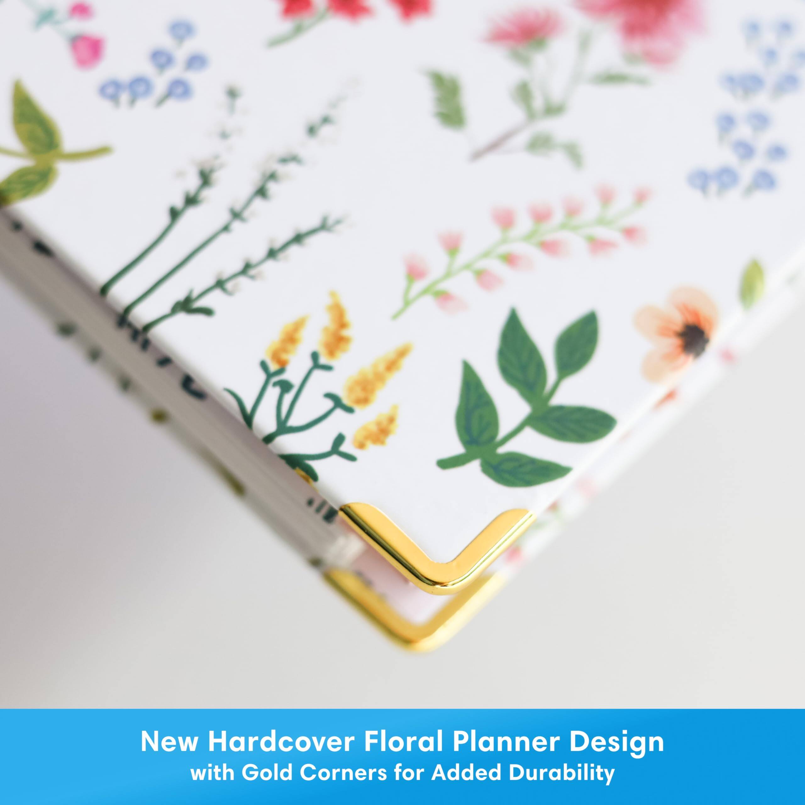 New Hardcover Floral Planner Design with Gold Corners for Added Durability