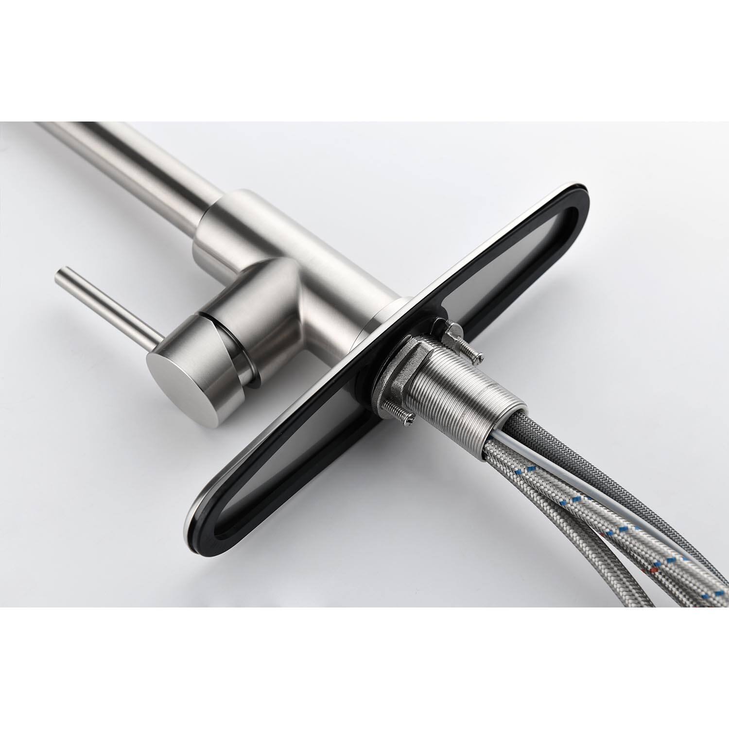 Back. Siljoy - Kitchen Faucet with Pull Down Sprayer - Brushed Nickel.