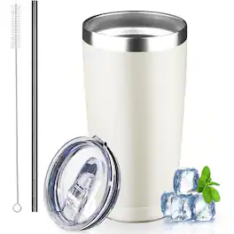 PARKER SLATER - 20oz stainless steel tumbler with lid and straw, leakproof, double wall insulated for hot and cold drinks - Cream