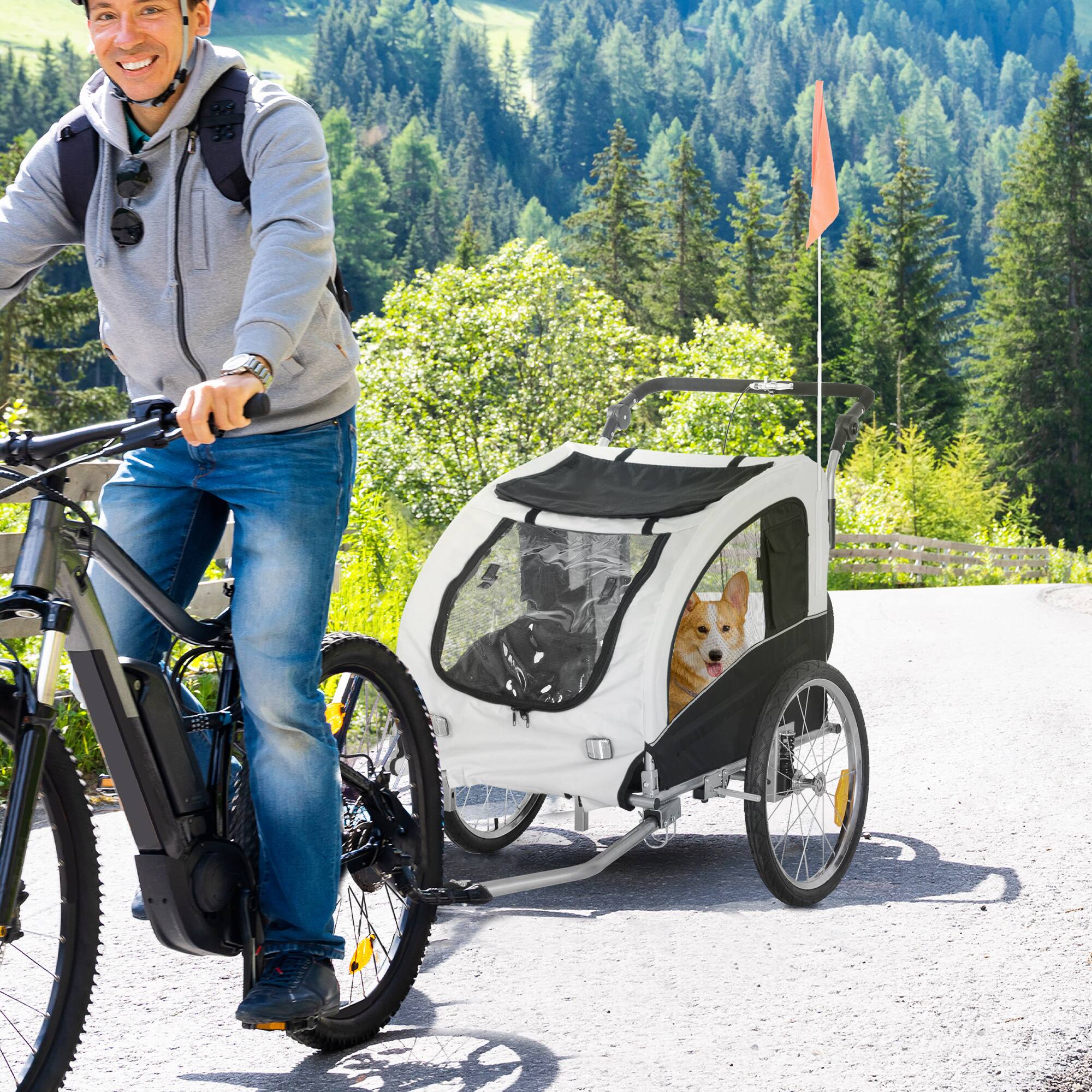 Angle. Aosom - Dog Bike Trailer 2-In-1 Pet Stroller with Canopy and Storage Pockets.