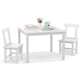 Costway - Wooden Kids Table and 2 Chairs Set with Rubber Wood Legs Anti-slip Foot Pads - White