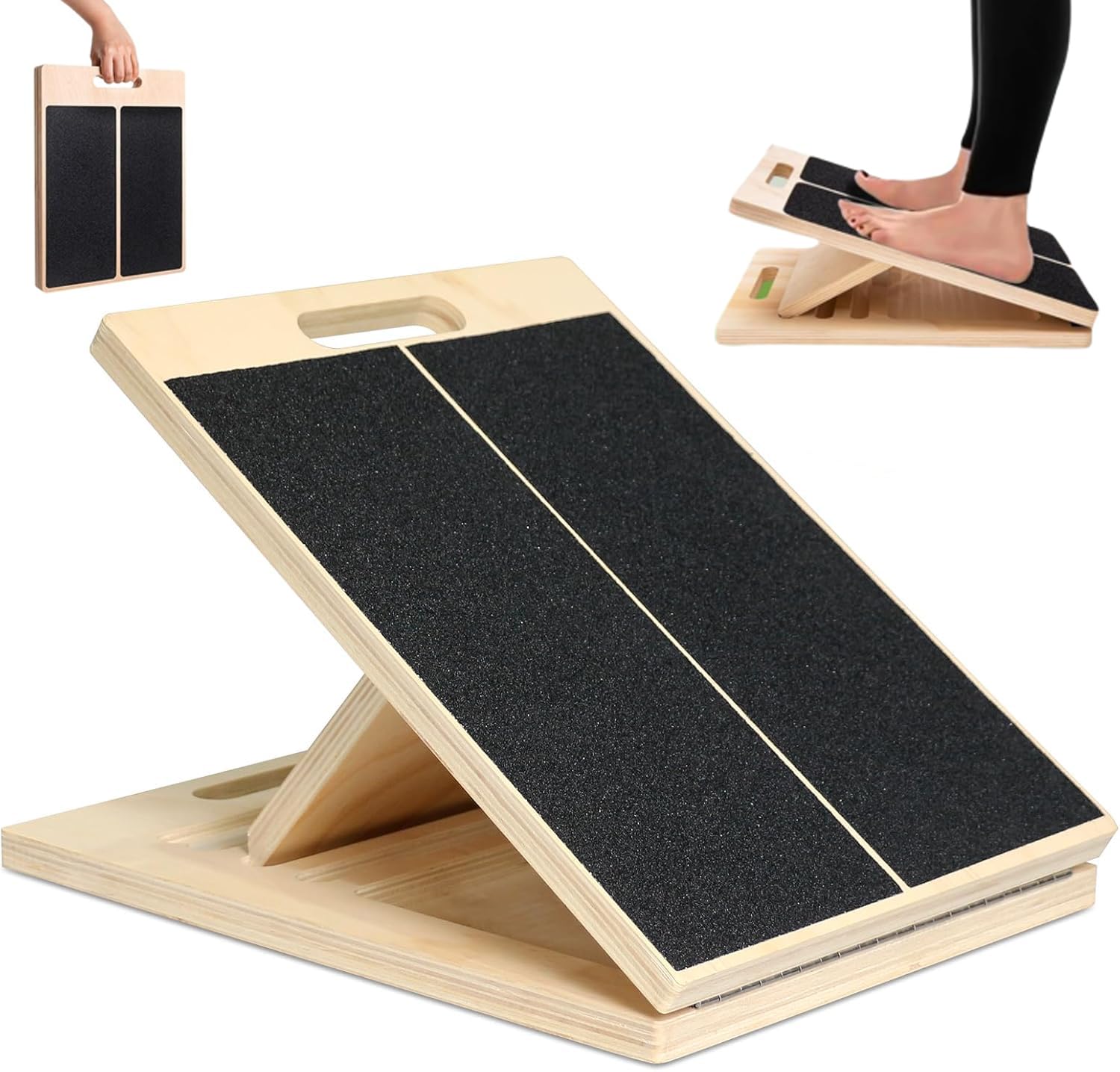 Front. ThinkLink Electronic - Portable Wooden Slant Board For Stretching Squats Stretcher Pilates Physical Equipment Adjustable Incline - Wood Slant board.