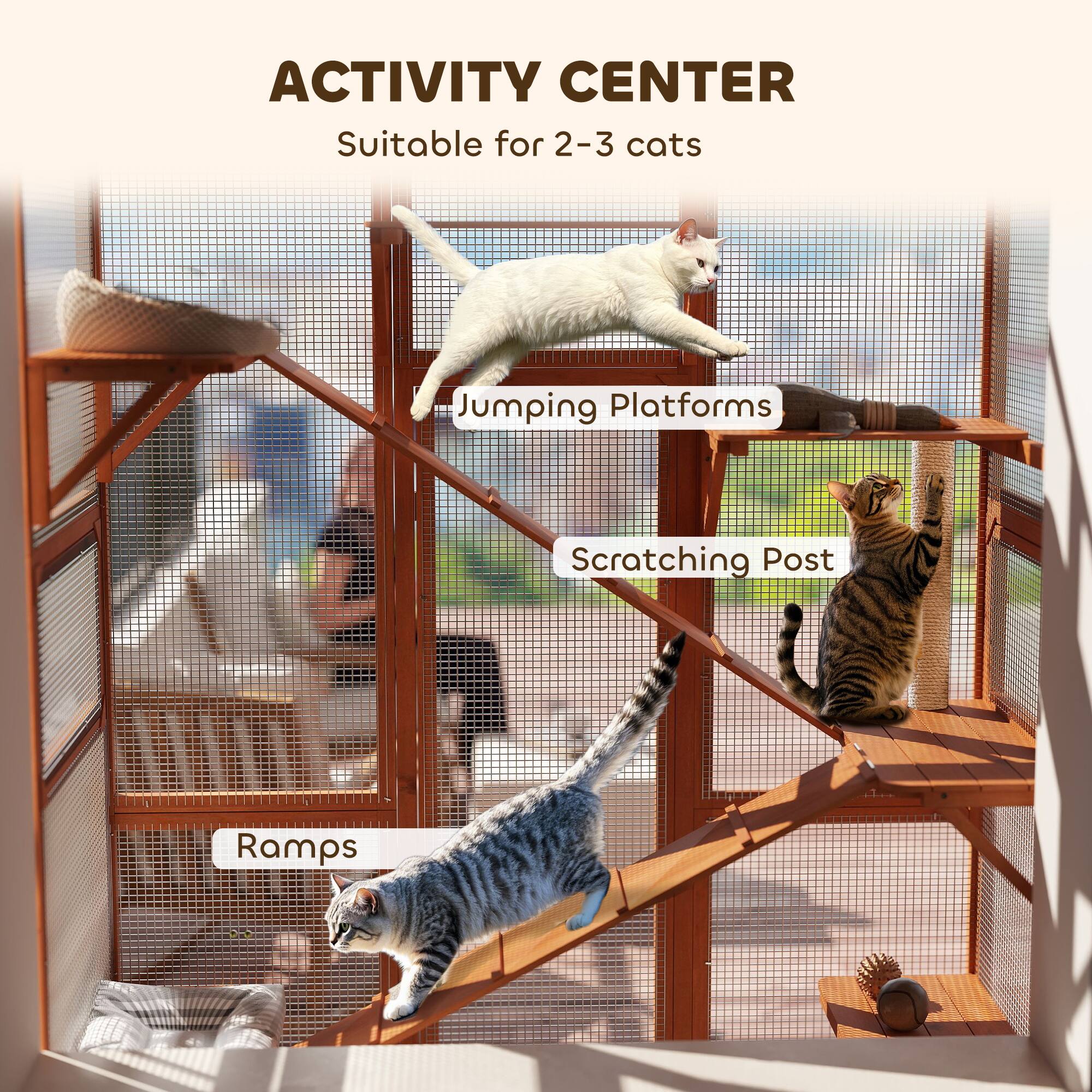 ACTIVITY CENTER  
Suitable for 2-3 cats  

Jumping Platforms  
Scratching Post  
Ramps