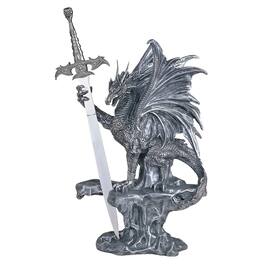 FC Design - 12"H Dragon Standing on Rock Sword Guardian Figurine Statue Office Desk Tabletop Medieval Gaming Home Decor - Multi-Color