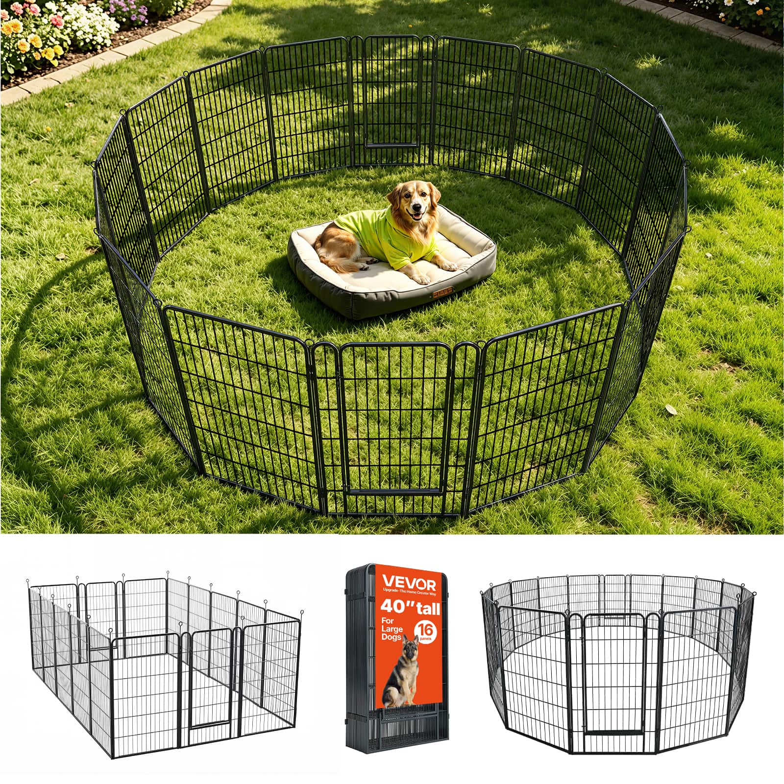 VEVOR - Dog Playpen 40 Inch 16 Panels Foldable Metal Exercise Pen Pet Fence, Indoor/Outdoor Heavy Duty Puppy Crate Kennel - Black price history on PriceWatchPro