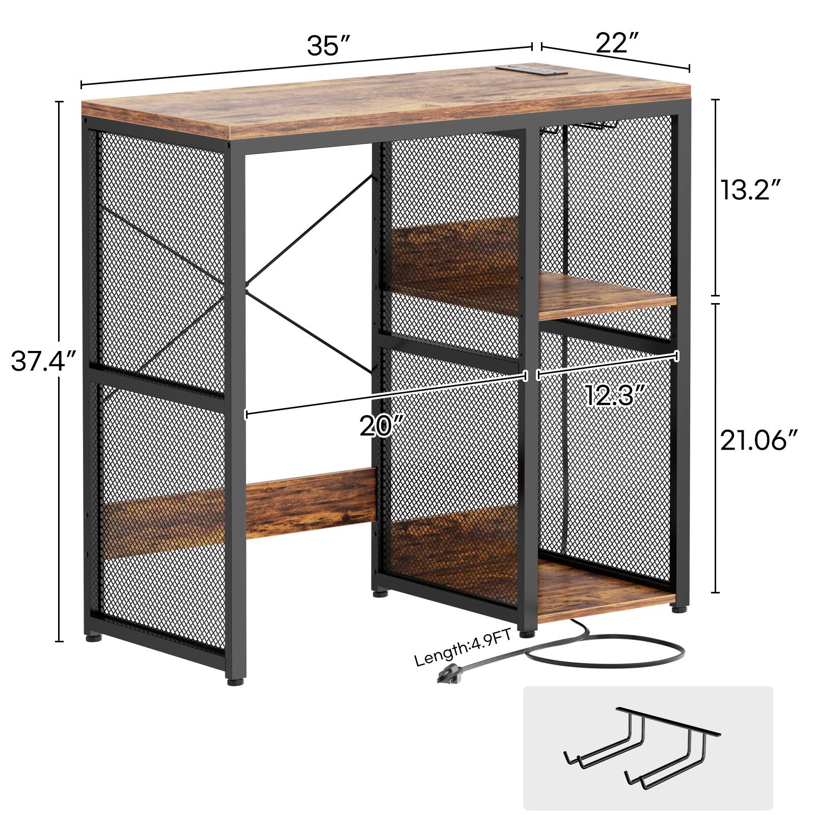35" 22" 13.2" 37.4" 20" 12.3" 21.06"  
Length: 4.9 FT