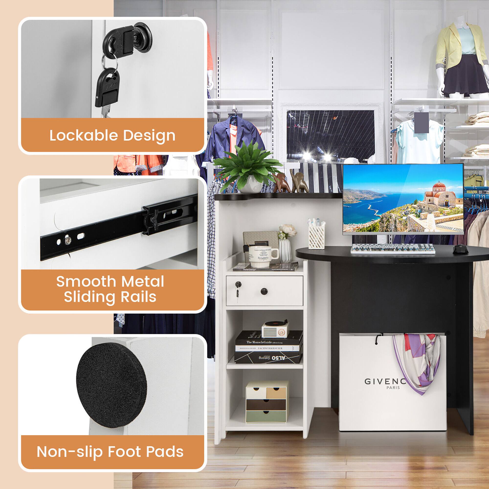 Lockable Design, Smooth Metal Sliding Rails, Non-slip Foot Pads