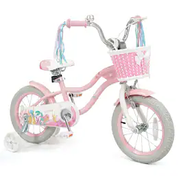 Costway - 14" Kids Bike with Training Wheels Hand Coaster Brakes Adjustable Seat Handlebar - Pink