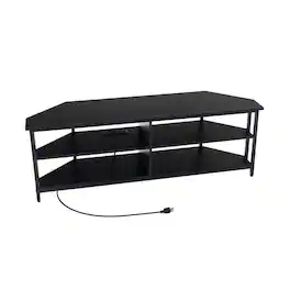 Pefilos - 3-Tier Corner TV for TVs up to 65 Inches with Charging Station- Mid Century Modern Living Room Bedroom TV Stand - Black