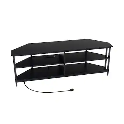 Front. Pefilos - 3-Tier Corner TV for TVs up to 65 Inches with Charging Station- Mid Century Modern Living Room Bedroom TV Stand - Black.
