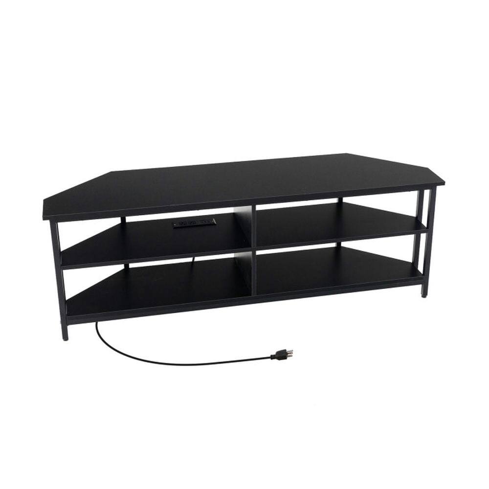 Front. Pefilos - 3-Tier Corner TV for TVs up to 65 Inches with Charging Station- Mid Century Modern Living Room Bedroom TV Stand - Black.