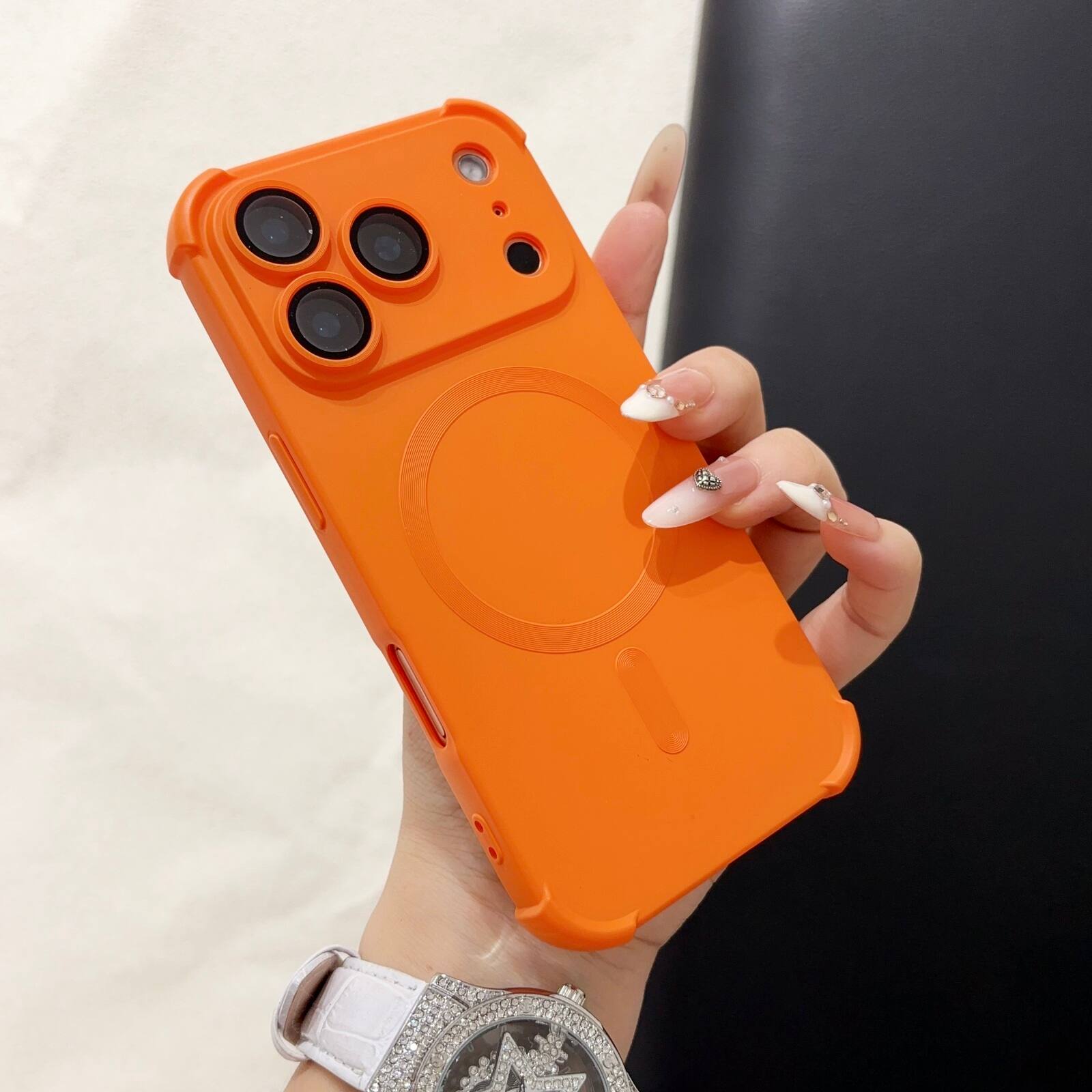 Front. UUCOVER - Magnetic Case for Apple iPhone 18 Pro with Built-in Camera Lens Protector, Compatible with MagSafe Drop Protection Cover - Orange.