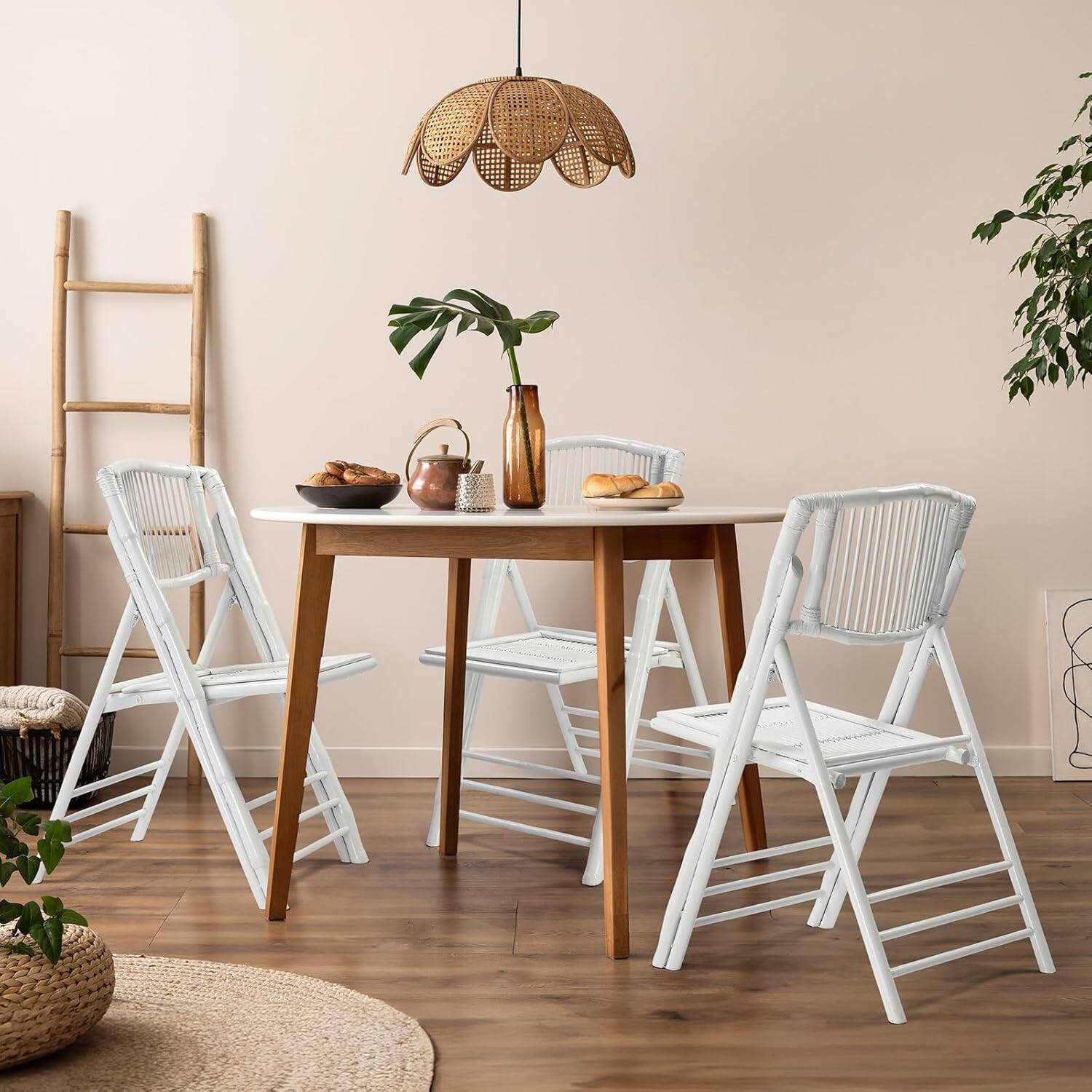 Alt View 8. Winado - 4PCS Bamboo Folding Chair, Foldable Dining Wooden Chairs for Outdoor Indoor Patio Porch Wedding Party Event Camping - White.