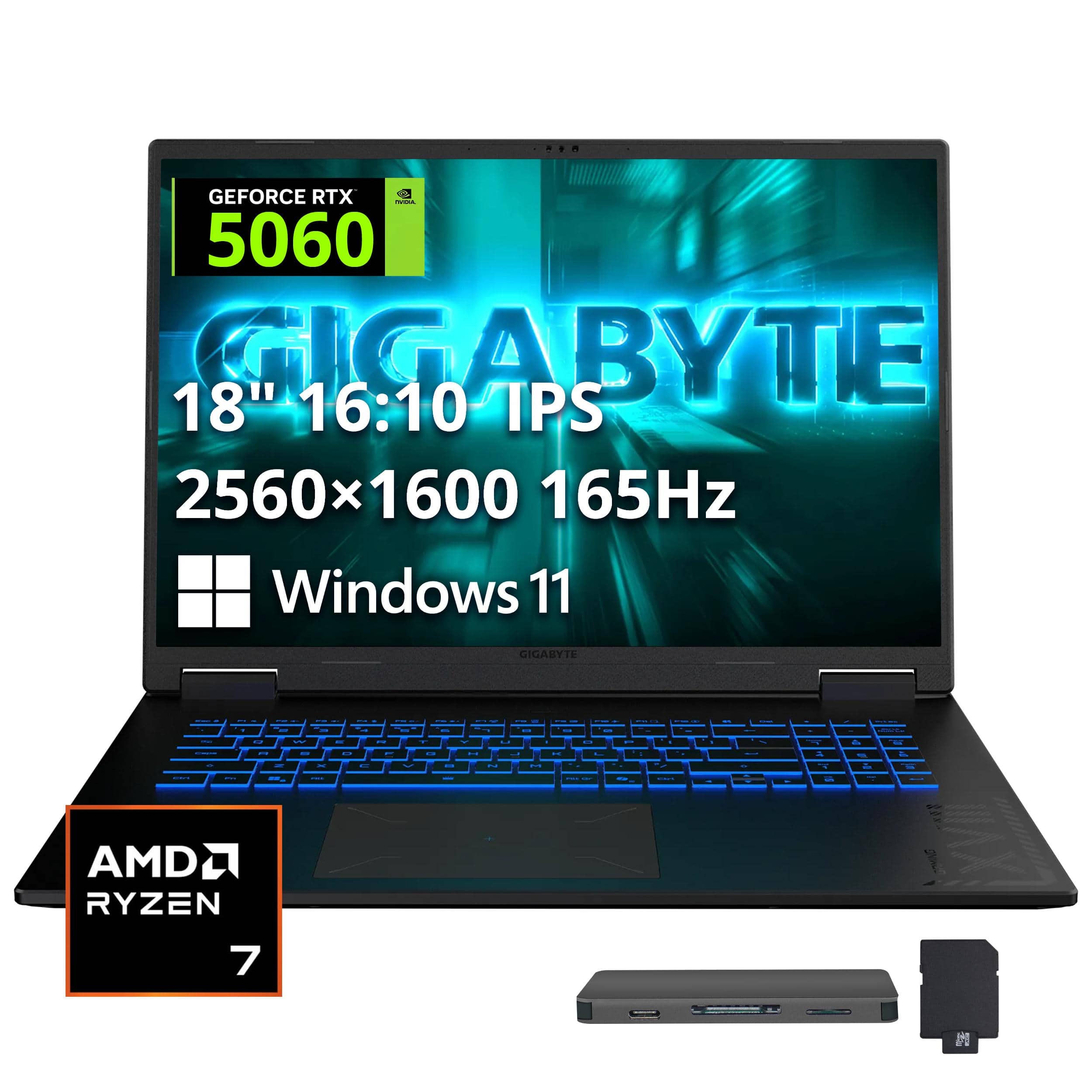 "GIGABYTE - Upgraded - GAMING A18 18"" Gaming Laptop,AMD Ryzen 7 260,NVIDIA GeForce RTX 5060,64GB,2TB SSD+1TB Dock Set,Backlit,Win 11 - Black" price history on PriceWatchPro