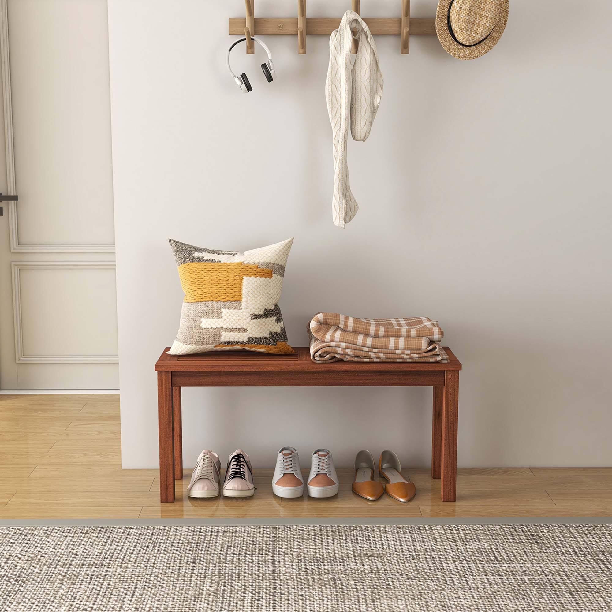 Alt View 2. Costway - Costway Patio Backless Bench 2-Seater Outdoor Dining Bench Solid Wood Garden Backyard - Natural.