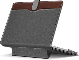 Fintie - Folio Sleeve for MacBook Neo 13 Inch A3404 2026, Foldable Stand, Document Pocket, Magnetic Closure, PU Leather Cover - Gray/Brown