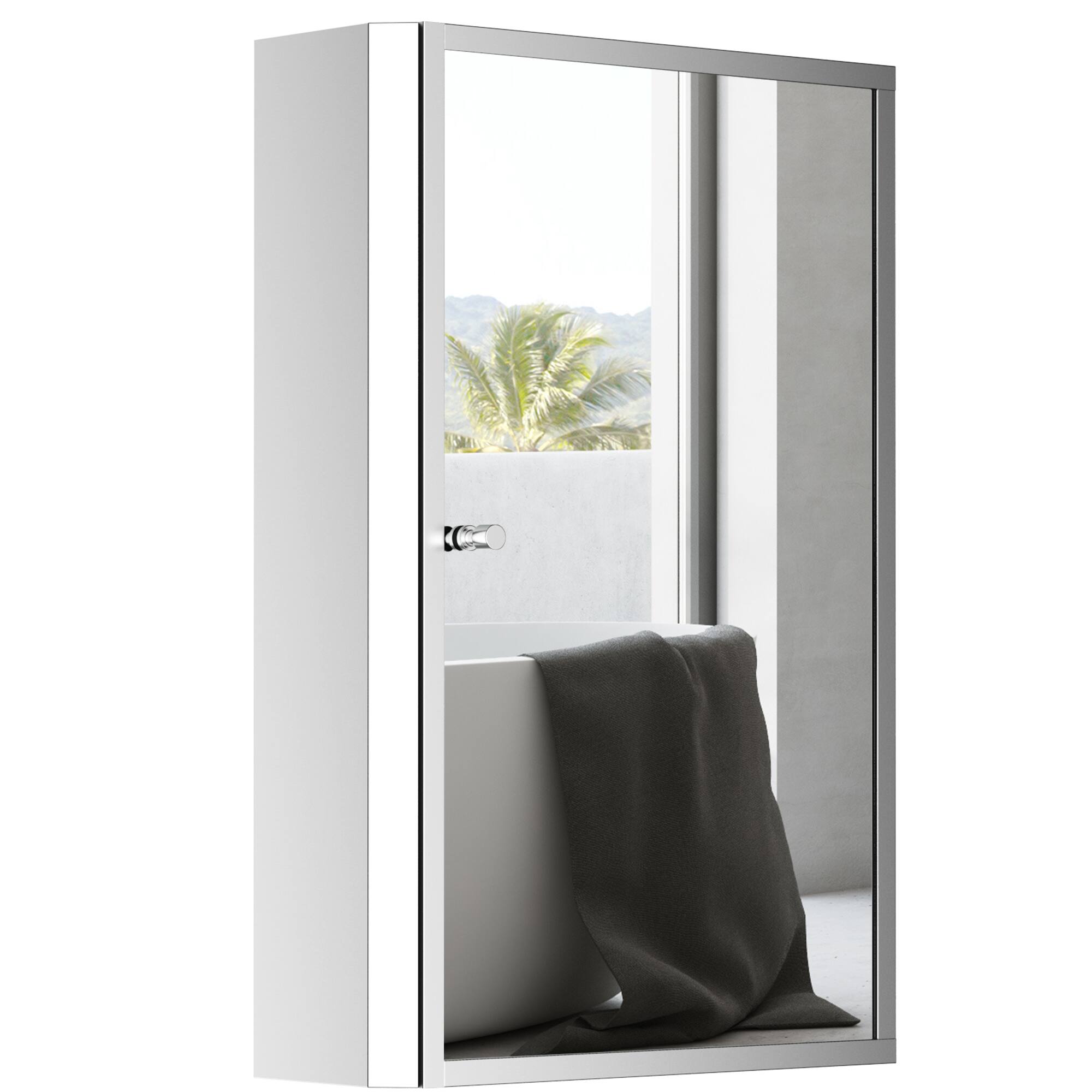 Front. Homcom - Bathroom Mirrored Cabinet, Vertical 16" x 24" Stainless Steel Frame Medicine Cabinet - Silver.