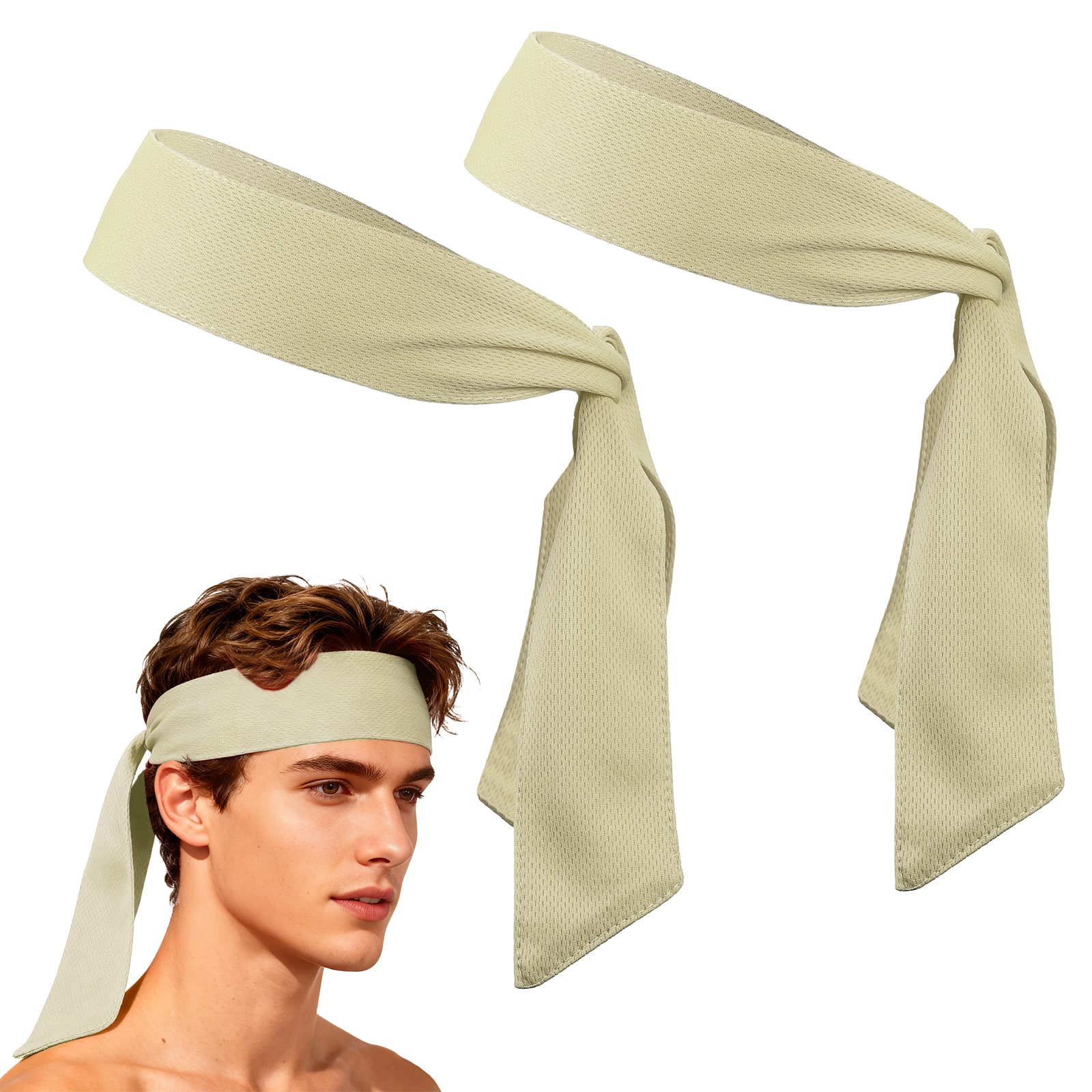 Unique Bargains - Tie Sweatband Headband, Adjustable Non-Slip Moisture Wicking Athletic Headband, 2pcs - For Tennis/Karate/Workout/Yoga - Beige price history on PriceWatchPro
