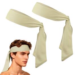 Unique Bargains - Tie Sweatband Headband, Adjustable Non-Slip Moisture Wicking Athletic Headband, 2pcs - For Tennis/Karate/Workout/Yoga - Beige