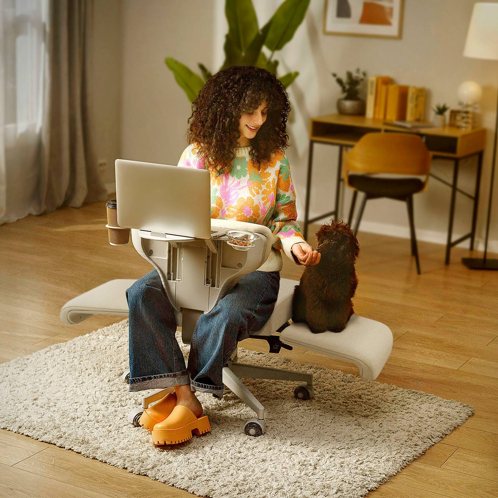 Angle. Newtral - Freedom-X Ergonomic Criss Cross Adjustable Office Chair w/ Wheels Amrests Laptop Tray, Multi-Position Recliner for Home - Apricot .