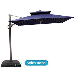 Crestlive Products - 9x11ft Aluminum Double Top Crank Cantilever Patio Umbrella with Base - Navy blue