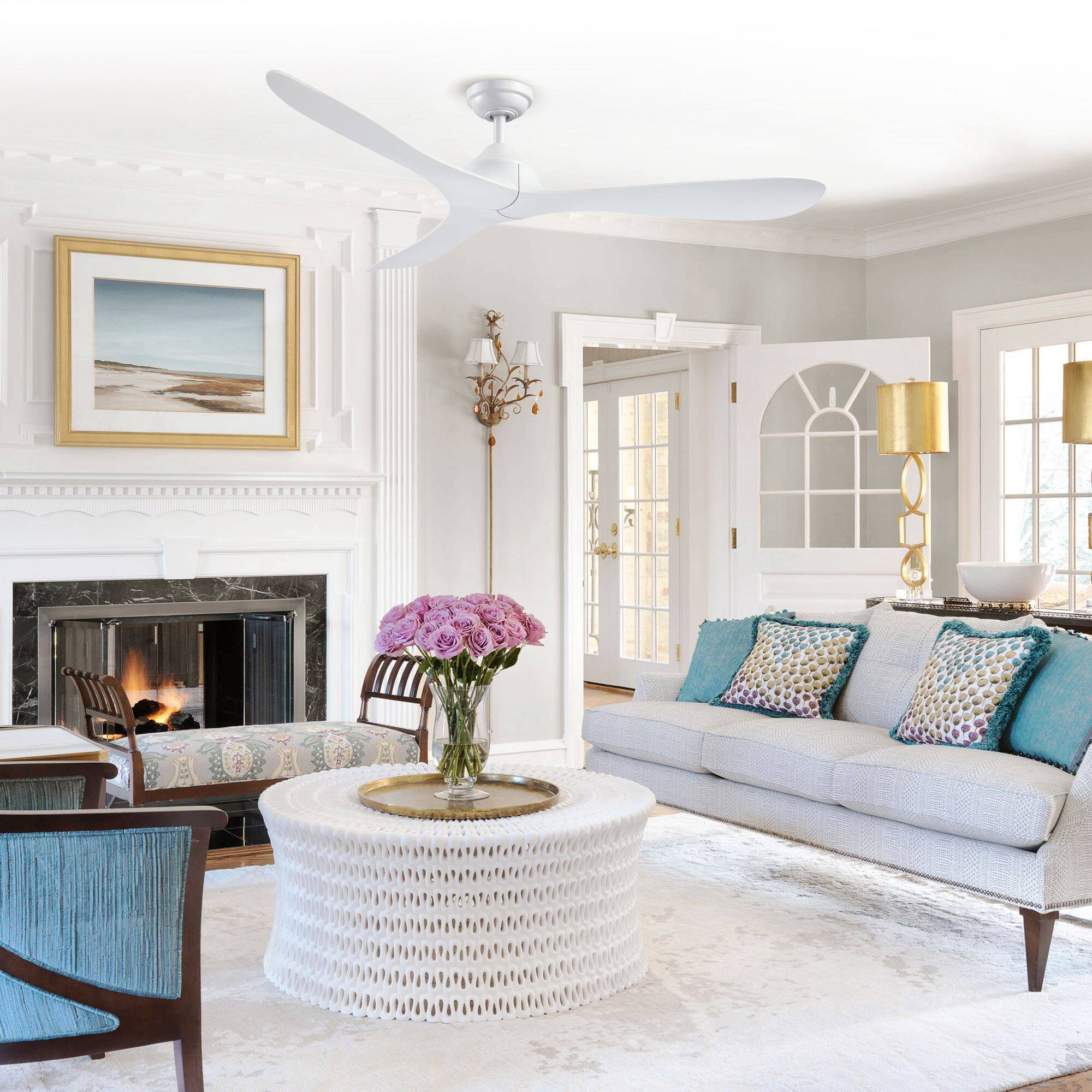 Left. Parrot Uncle - 56 in. Modern White Propeller 3-Blade Ceiling Fan with Remote Control without Light - White.
