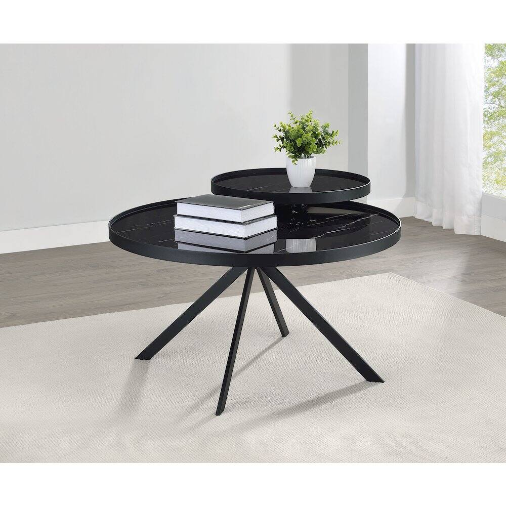 Alt View 1. Coaster Co. of America - Briggs Round Marble Printed Glass Top Coffee Table Black - Black.