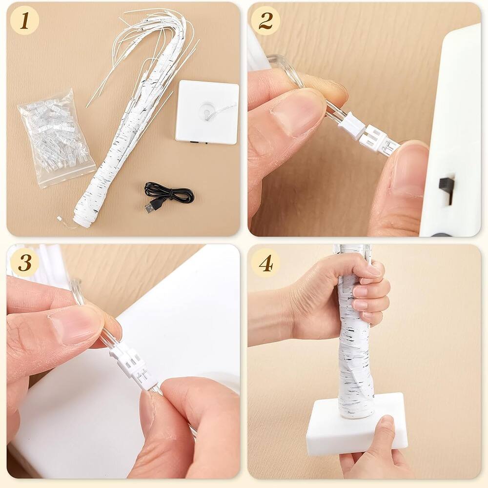 Angle. ACJPR - 2 Pcs Money Tree, 23" White Birch, 12 Clips, 24 LED, Tabletop Display - Number of Items: 2.