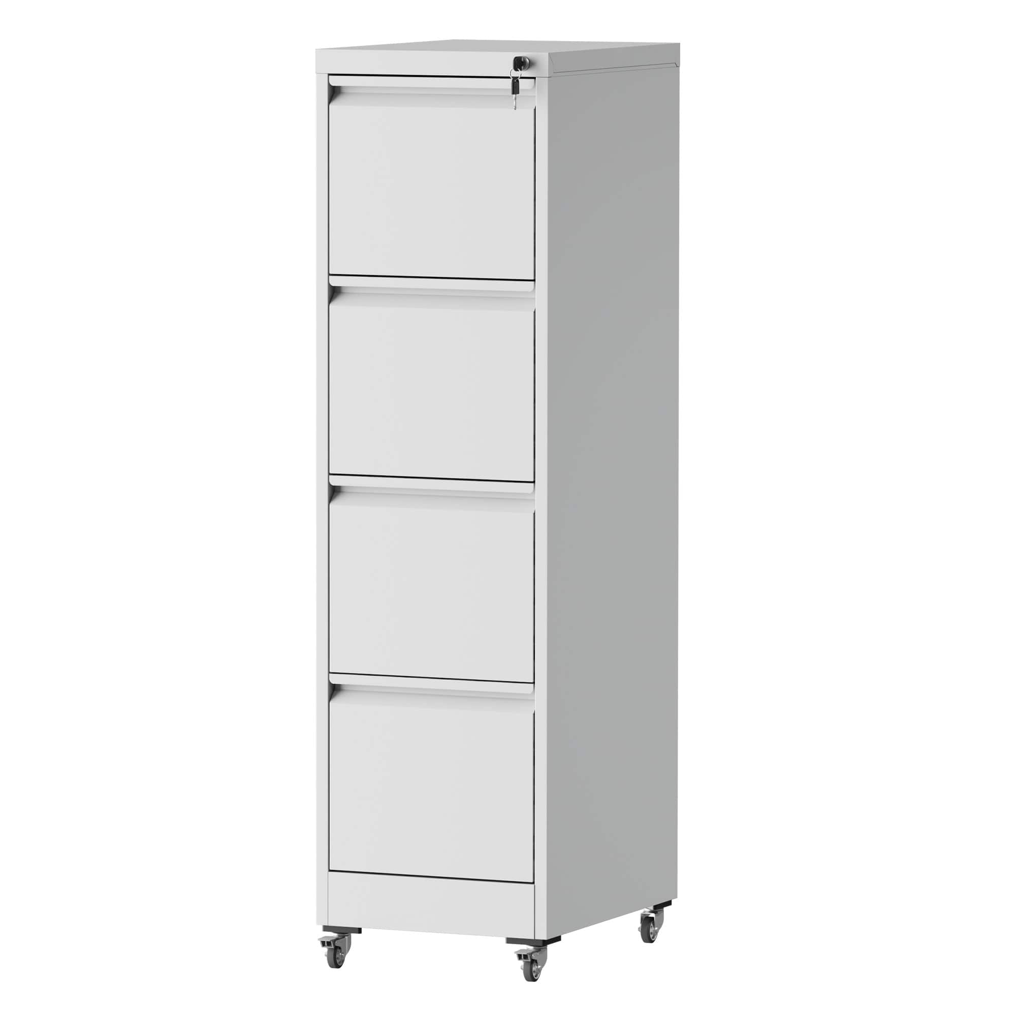 Dexmalle - Dexmalle-17.71D*15.16W*52.28H 4 Drawer Metal Locking Vertical File Cabinet on Wheels-White