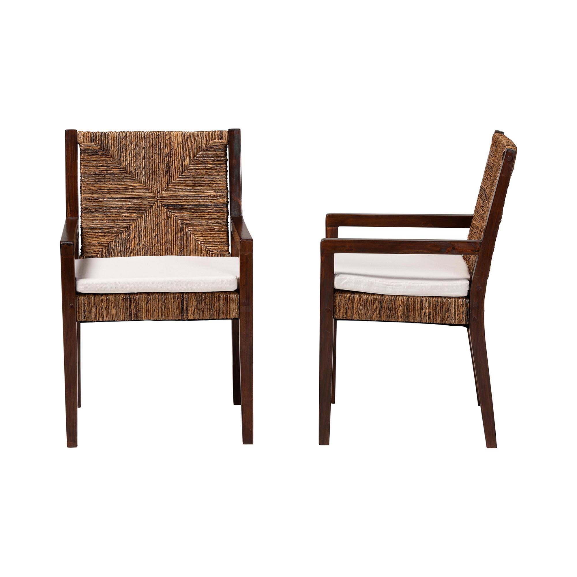 Left. bali & pari - Cordoba 2-Piece Handwoven Seagrass Armchairs - Solid Mango Wood Frame Dining Chair with Woven Seat and Backrest - Natural Brown/Dark Brown.