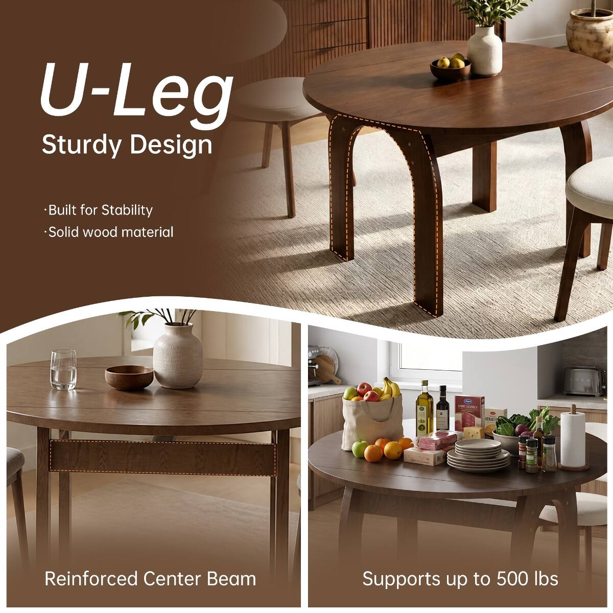 U-Leg Sturdy Design  
Built for Stability  
Solid wood material  

MK(2020)  
Reinforced Center Beam  
Supports up to 500 lbs
