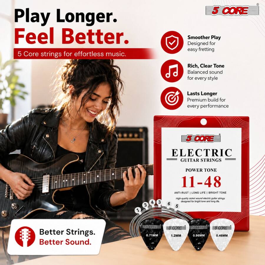 B Core 5 CORE Guitar Strings Nickel Plated Acoustic Electric Guitar String Set ...