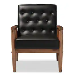 Baxton Studio - Sorrento Mid-century Retro Modern Faux Leather Upholstered Wooden Lounge Chair - Black
