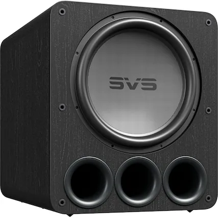 Angle. SVS - PB17-Ultra R|Evolution 17" Powered Subwoofer - Black Oak Veneer.