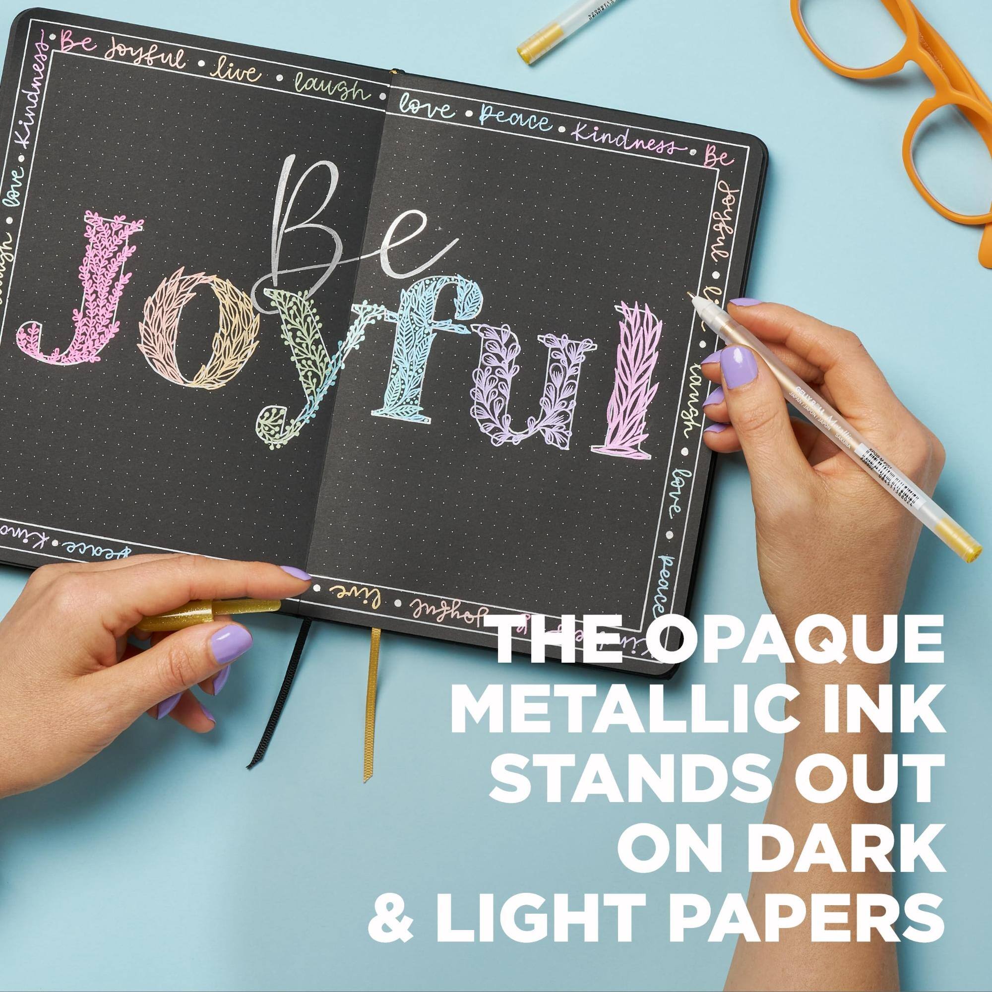 Be Joyful. live . laugh love peace Kindness Be love  Be Joyful Kindness love cangh peace live . grshof THE OPAQUE METALLIC INK STANDS OUT ON DARK & LIGHT PAPERS