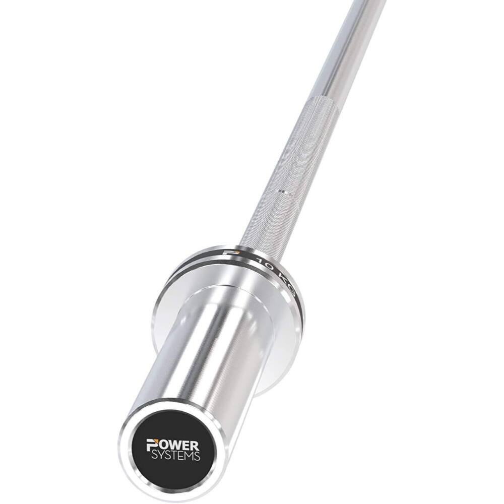 Power Systems - 10kg Junior Olympic Bar, 67" Black Zinc & Stainless Steel Traini Barbell for Weightlifting - Gray