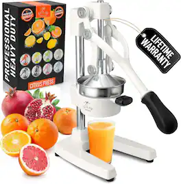 Zulay Kitchen - Professional Citrus Juicer - Heavy Duty Manual Orange Juicer and Lime Squeezer Press Stand - White