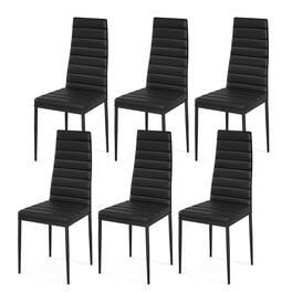 Gymax - Set of 6 Dining Side Chair PVC High Back Metal Legs Kitchen Home Furniture - Black